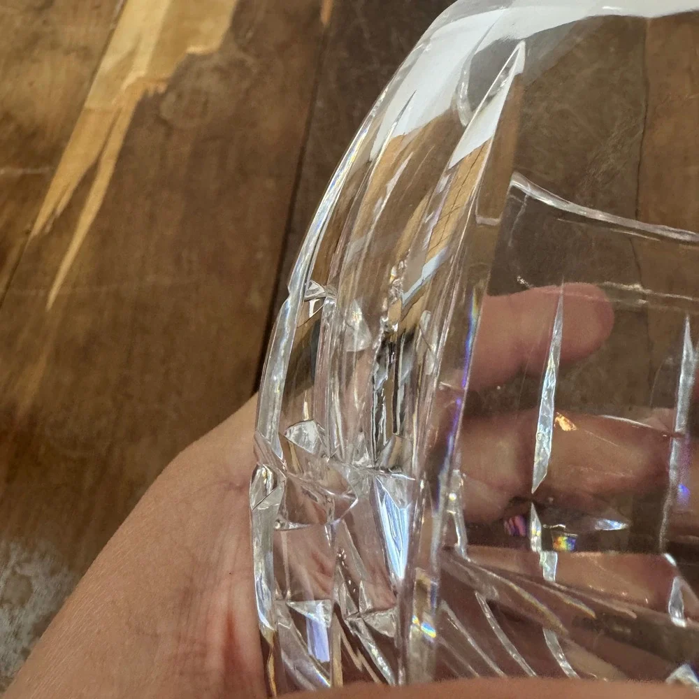 Oval Crystal Squat‎ Vase Candle Holder Cut Glass Decor